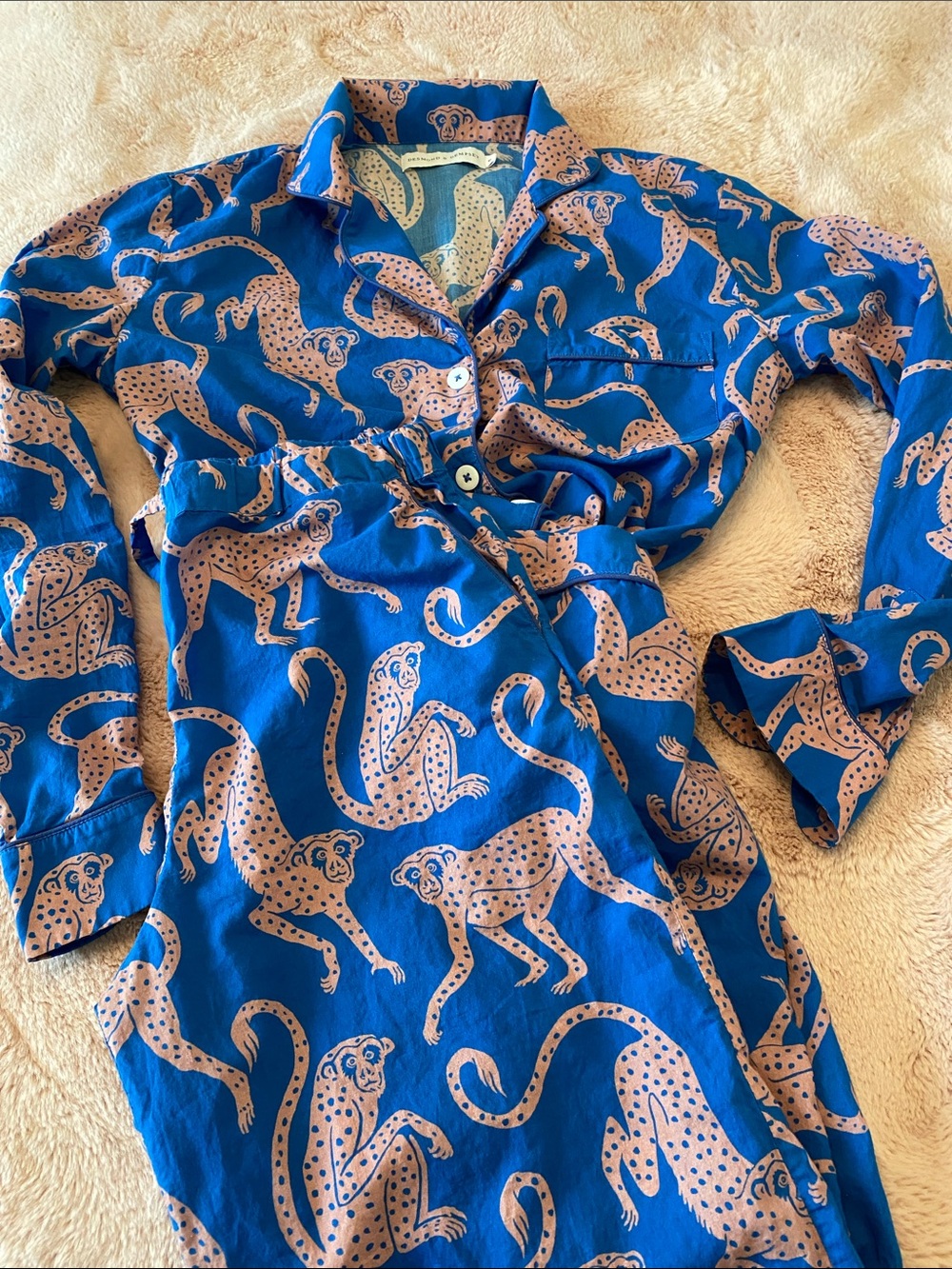 Women’s Blue Monkey Print Pajama Set